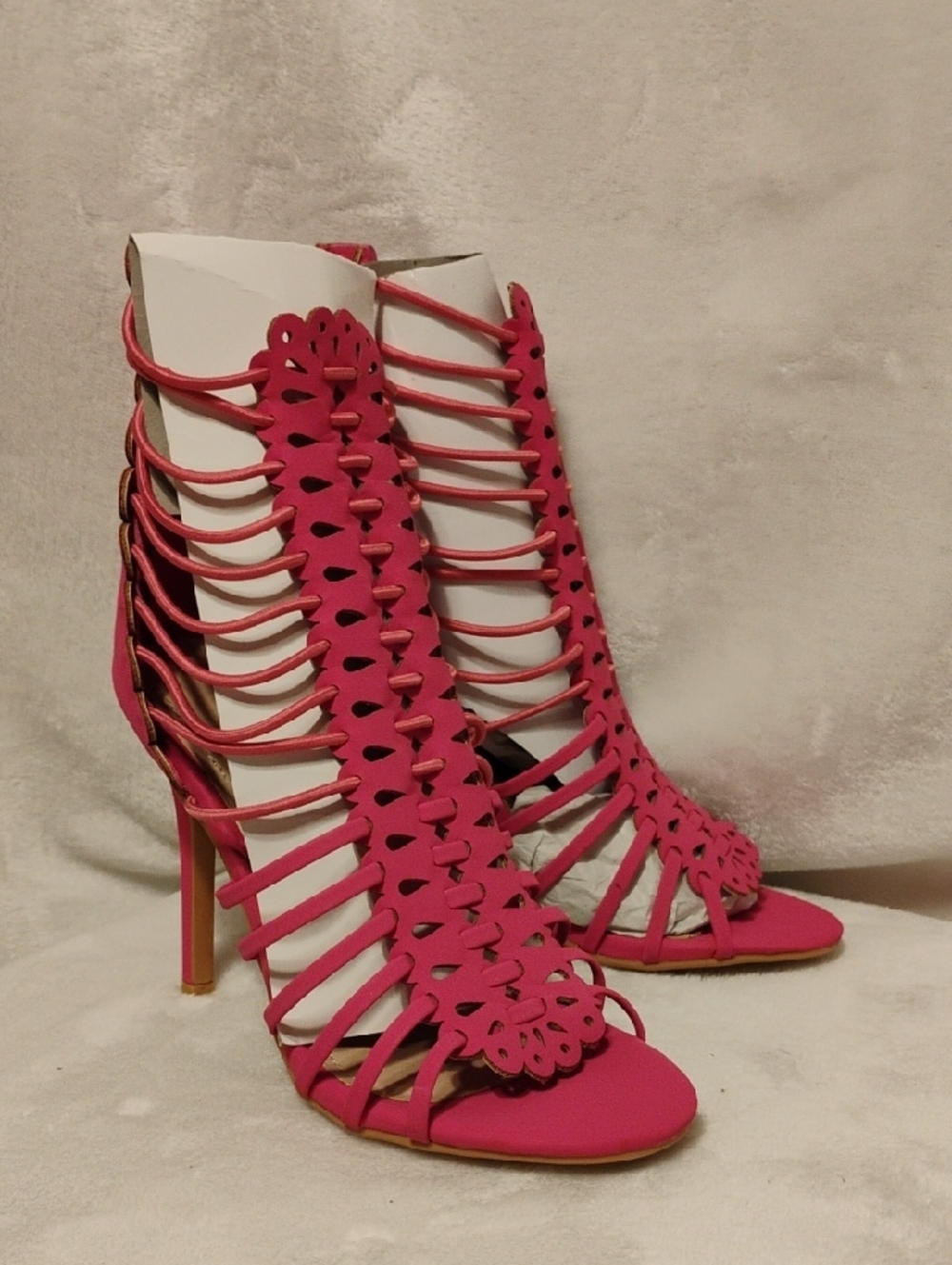 Shoe Republic LA Women's Hot Pink Strappy High Heel Sandals 5 1/2 New With Box